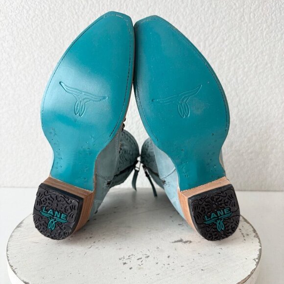 Lane COSSETTE Womens Cowboy Bootie 7.5 Blue Leather Cowgirl Western Ankle Boots - Picture 8 of 11